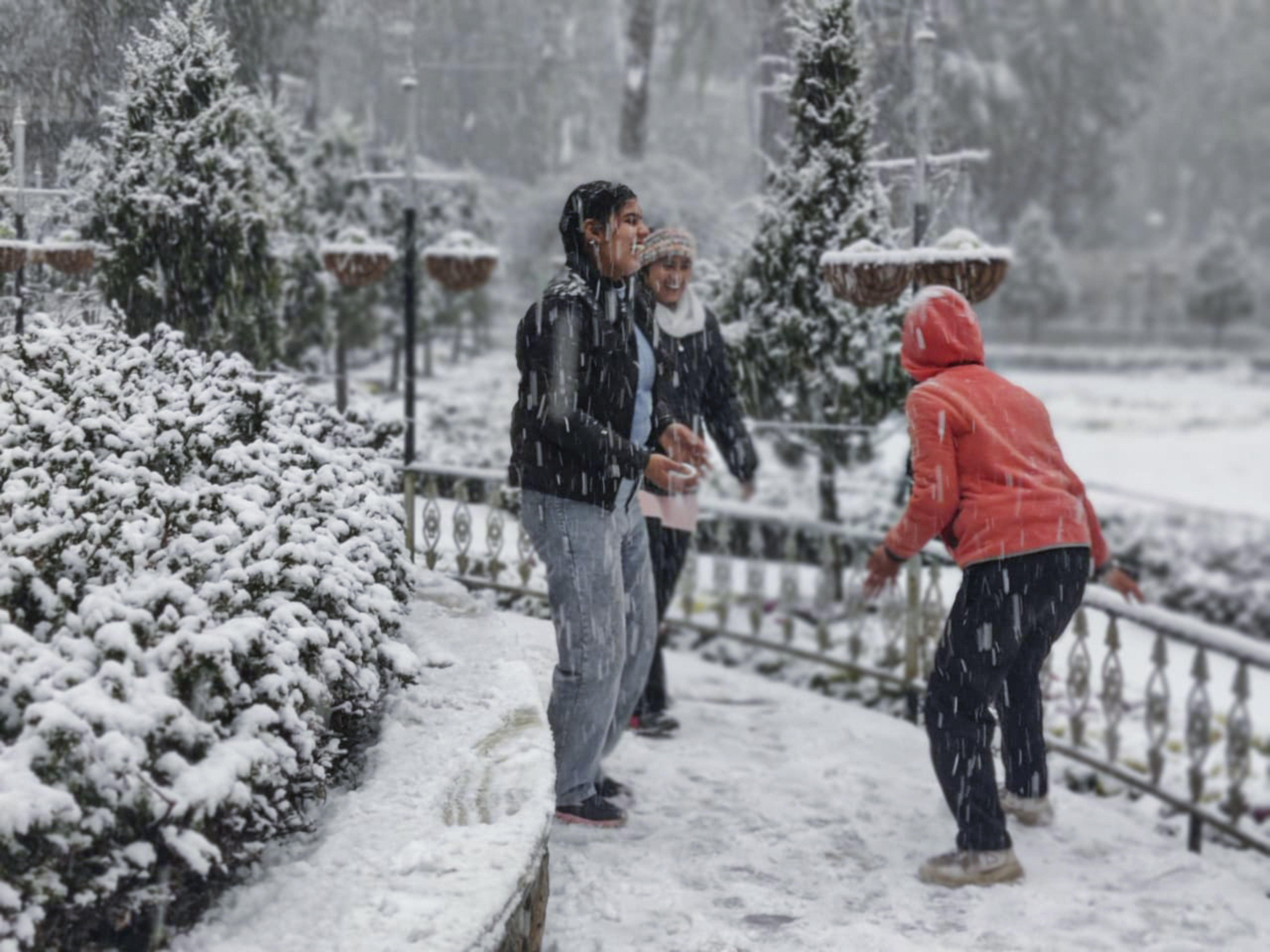 Mussoorie: Children play in the snow amid snowfall, in Mussoorie, Uttarakhand, Friday, Jan. 23, 2026. (PTI Photo)(PTI01_23_2026_000385B)