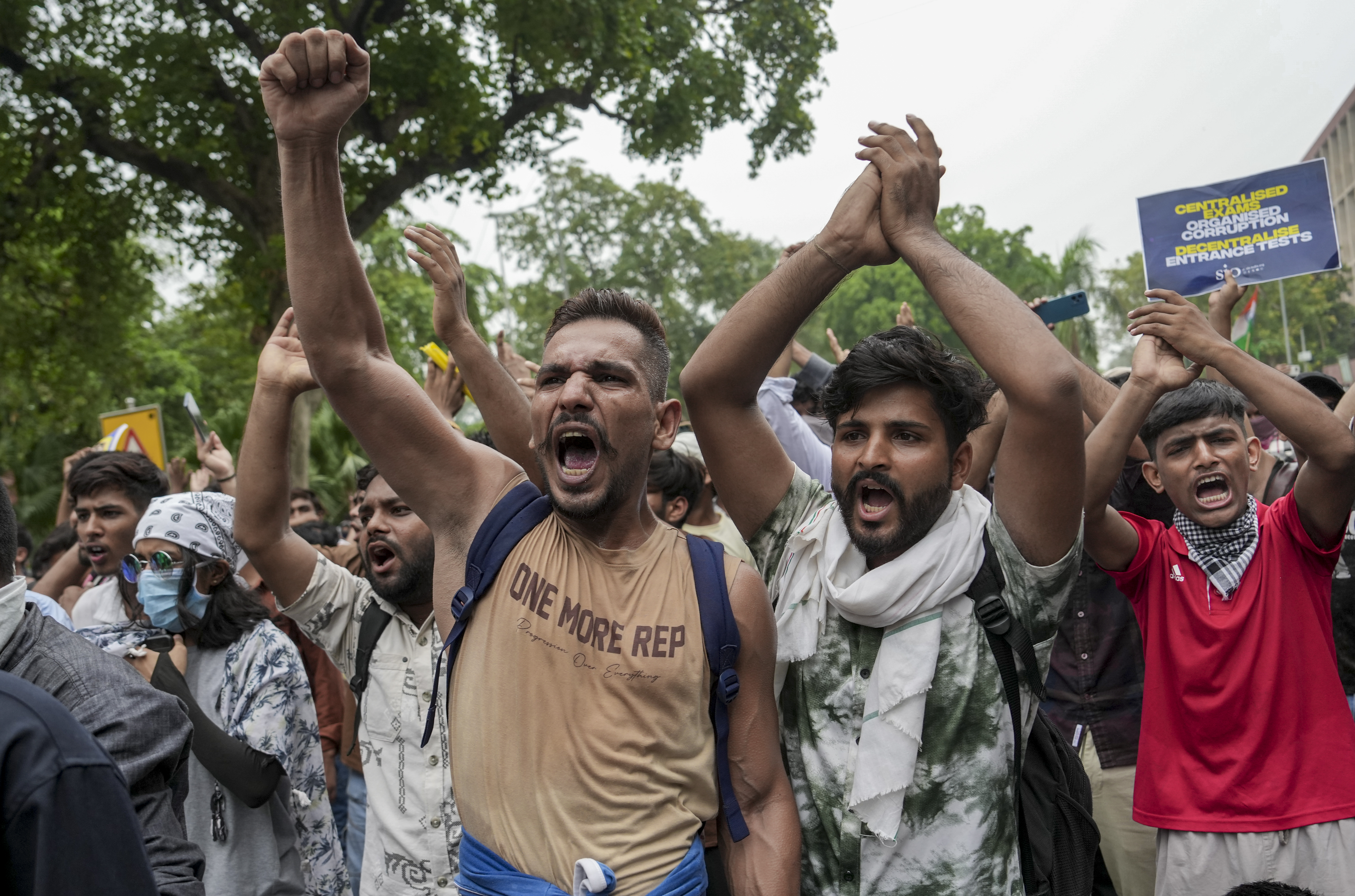 New Delhi: Cockroach Janata Party (CJP) supporters during a protest march, near the Parliament in New Delhi, Monday, July 20, 2026. Delhi Police is on high alert during the Monsoon Session of Parliament and CJP's proposed "Chalo Sansad" march on Monday. (PTI Photo/Arun Sharma)(PTI07_20_2026_000644A)