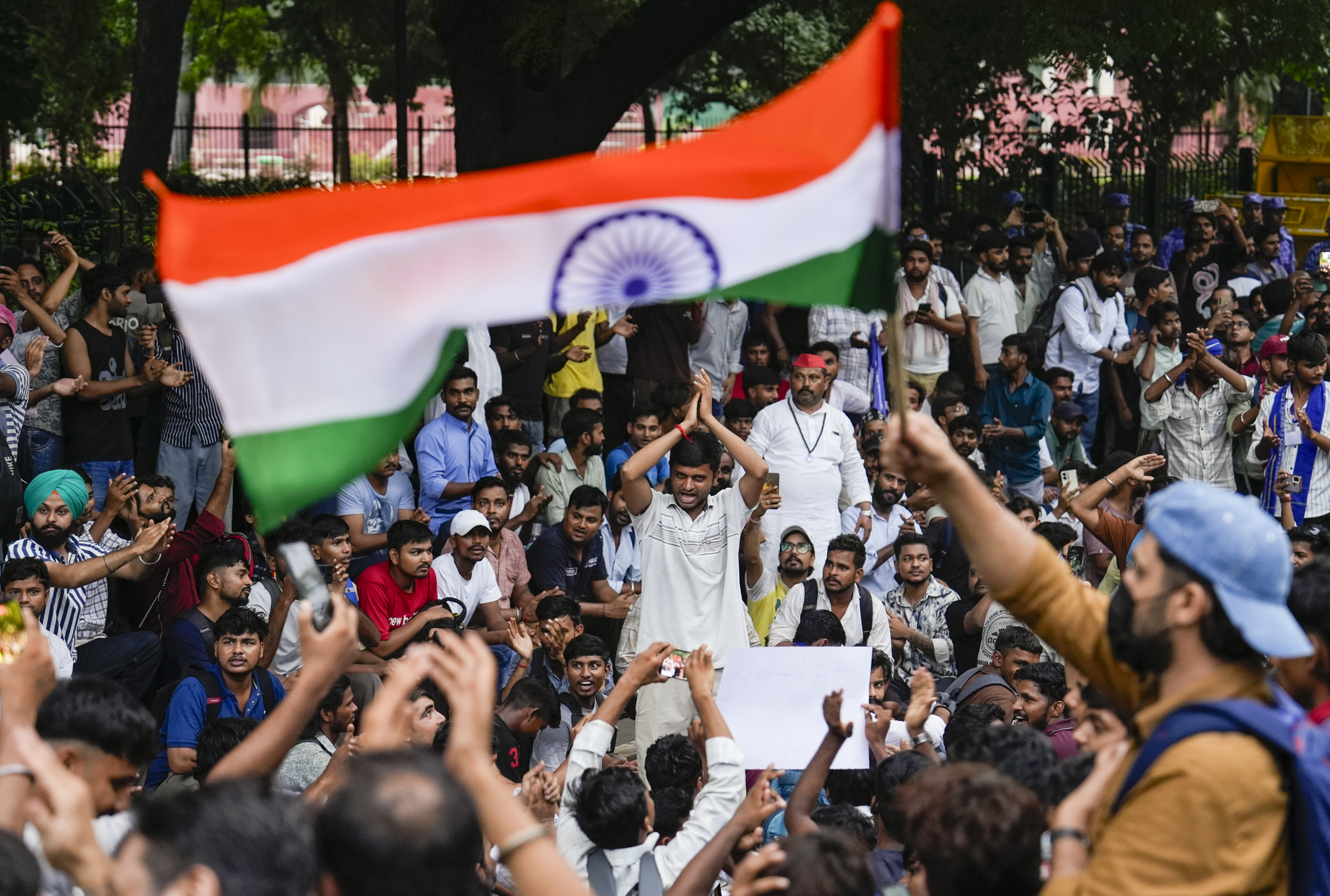 New Delhi: Cockroach Janata Party (CJP) supporters during a protest march, at Sansad Marg, in New Delhi, Monday, July 20, 2026. Delhi Police is on high alert during the Monsoon Session of Parliament and CJP's proposed "Chalo Sansad" march on Monday. (PTI Photo/Salman Ali)(PTI07_20_2026_000716A)