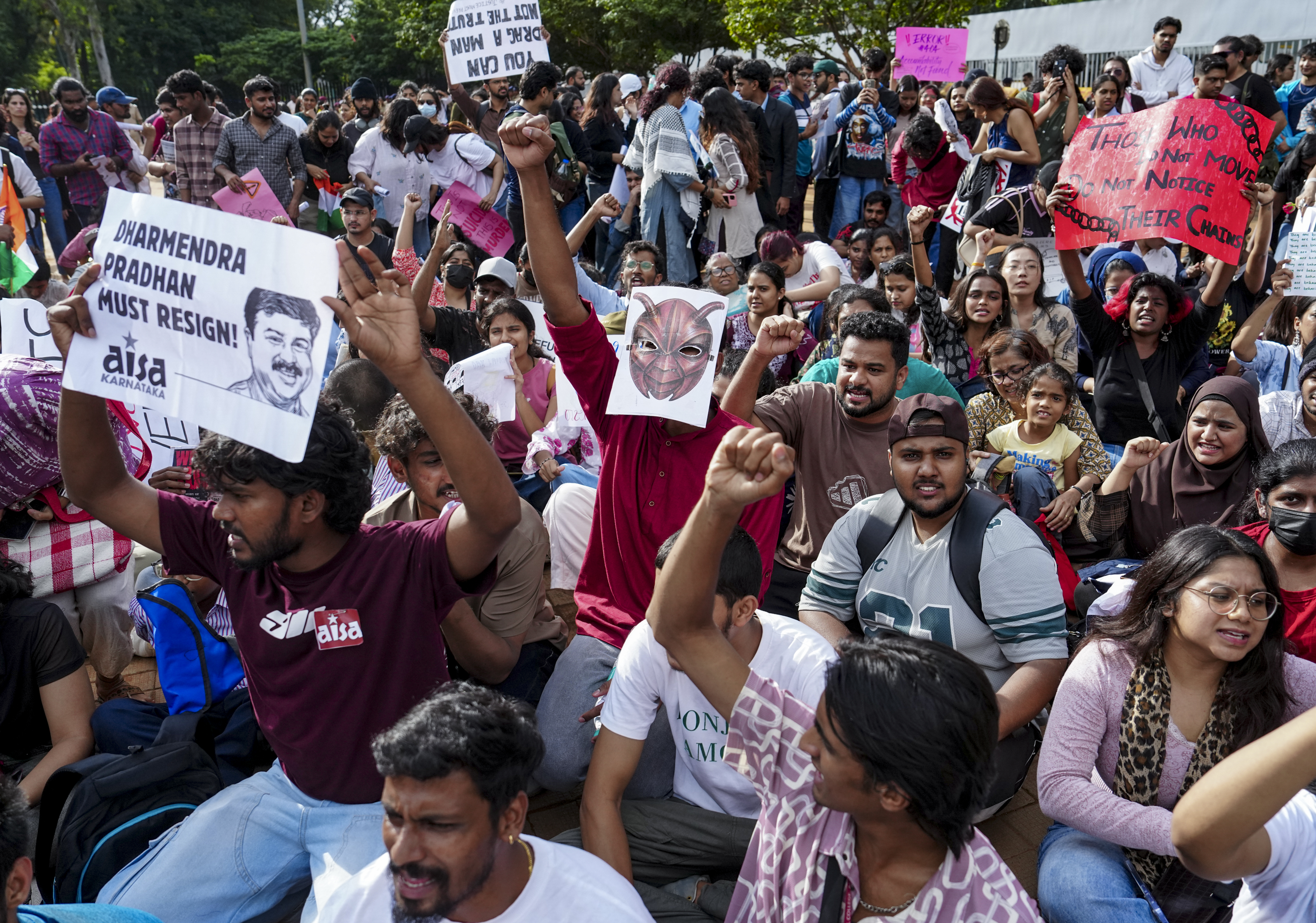 Bengaluru: Cockroach Janta Party (CJP) supporters stage a protest in support of activist Sonam Wangchuk and the CJP's protest at Delhi's Jantar Mantar, demanding Union Education Minister Dharmendra Pradhanâs resignation, in Bengaluru, Monday, July 20, 2026. (PTI Photo/Shailendra Bhojak)(PTI07_20_2026_000776B)